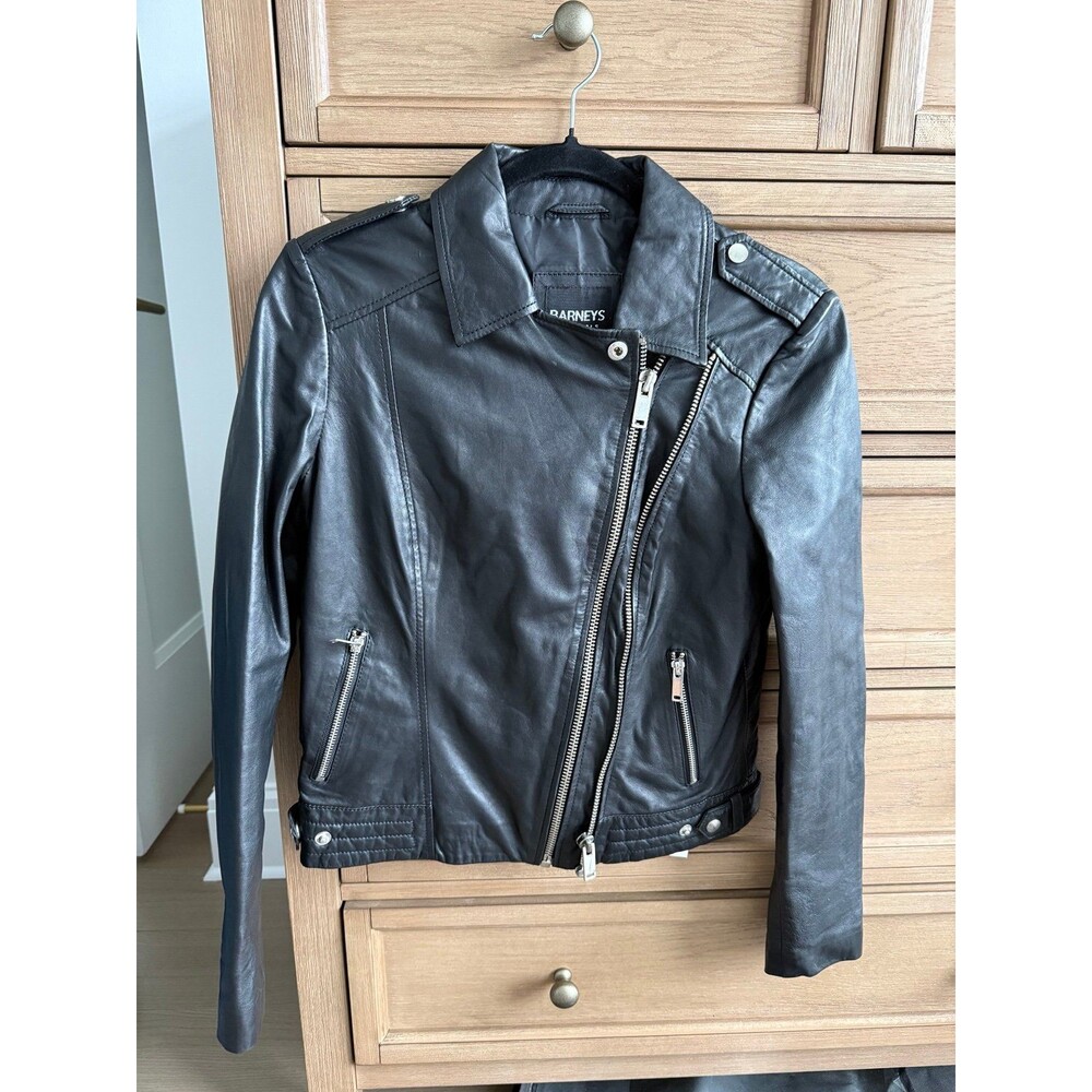 Barney’s originals women’s black leather biker jacket